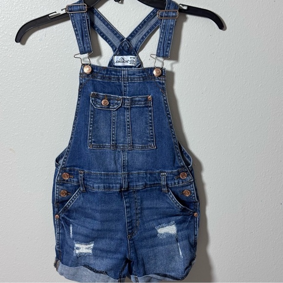 Jordache Girls Denim Blue Overall Shorts shortalls size M(7/8) - Picture 2 of 7